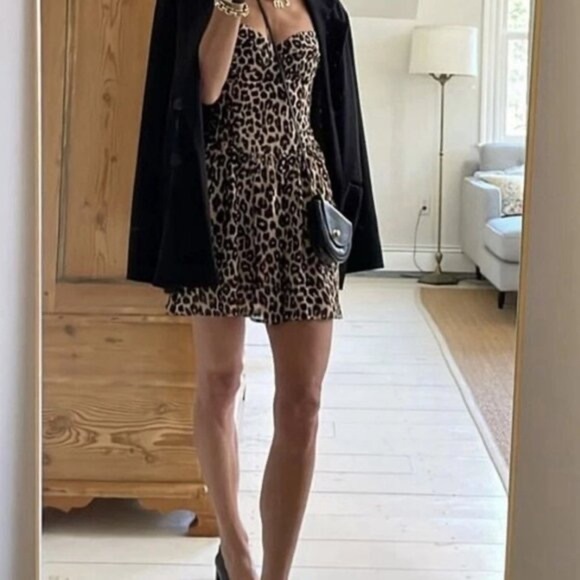 Reformation Taiga Bustier A Line Sleeveless Mini Dress Leo Leopard Cheetah Print - Picture 3 of 13